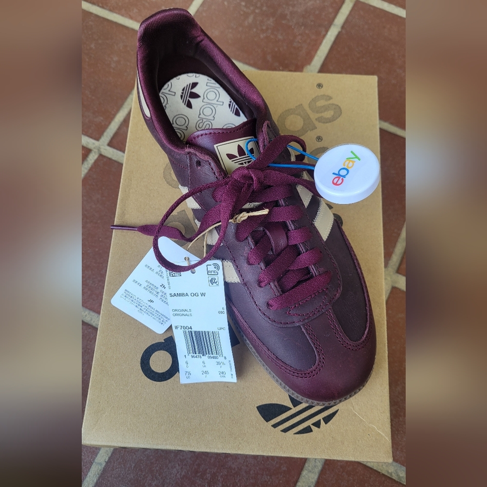 NWT Adidas Samba OG, Womens, Maroon Crystal Sand - Picture 11 of 16